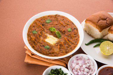 Pav Bhaji veya paav bhaji, ekmek, soğan ve tereyağı, Hint yemekleri, Mumbai gıda Hint baharatlı fast food