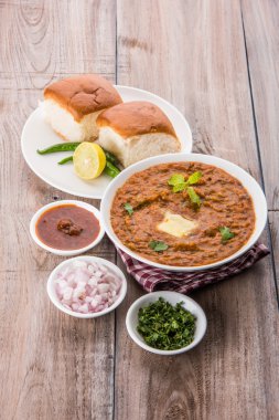 Pav Bhaji veya paav bhaji, ekmek, soğan ve tereyağı, Hint yemekleri, Mumbai gıda Hint baharatlı fast food