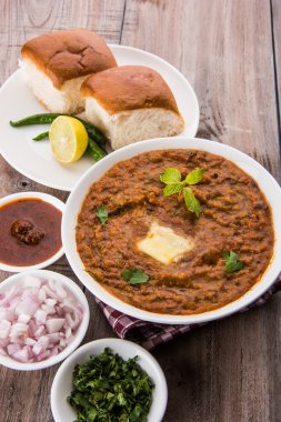 Pav Bhaji veya paav bhaji, ekmek, soğan ve tereyağı, Hint yemekleri, Mumbai gıda Hint baharatlı fast food