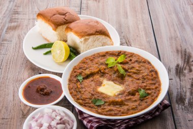 Pav Bhaji veya paav bhaji, ekmek, soğan ve tereyağı, Hint yemekleri, Mumbai gıda Hint baharatlı fast food