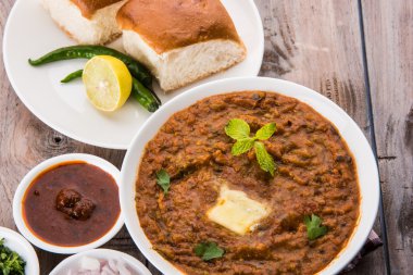 Pav Bhaji veya paav bhaji, ekmek, soğan ve tereyağı, Hint yemekleri, Mumbai gıda Hint baharatlı fast food