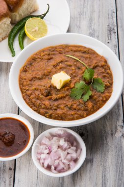 Pav Bhaji Hint baharatlı fast food ekmek, soğan ve tereyağı, Hint yemekleri, Mumbai gıda