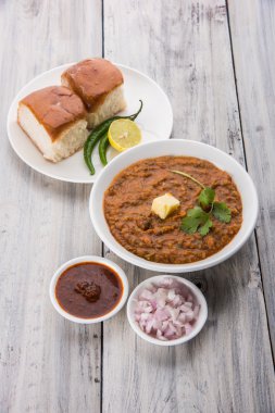 Pav Bhaji Hint baharatlı fast food ekmek, soğan ve tereyağı, Hint yemekleri, Mumbai gıda