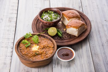 Pav Bhaji Hint baharatlı fast food ekmek, soğan ve tereyağı, Hint yemekleri, Mumbai gıda