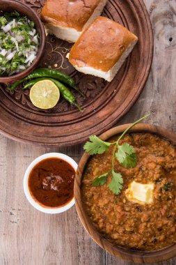 Pav Bhaji Hint baharatlı fast food ekmek, soğan ve tereyağı, Hint yemekleri, Mumbai gıda