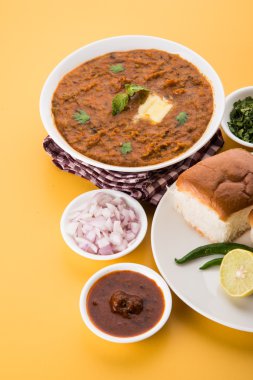 Pav Bhaji Hint baharatlı fast food ekmek, soğan ve tereyağı, Hint yemekleri, Mumbai gıda