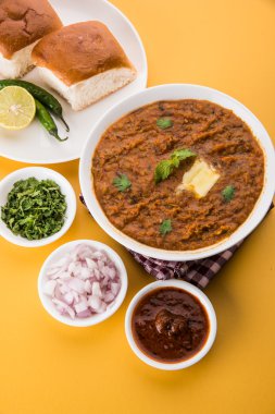 Pav Bhaji Hint baharatlı fast food ekmek, soğan ve tereyağı, Hint yemekleri, Mumbai gıda