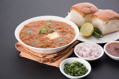 Pav Bhaji Hint baharatlı fast food ekmek, soğan ve tereyağı, Hint yemekleri, Mumbai gıda