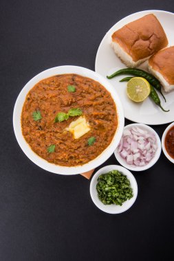 Pav Bhaji Hint baharatlı fast food ekmek, soğan ve tereyağı, Hint yemekleri, Mumbai gıda
