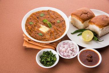 Pav Bhaji Hint baharatlı fast food ekmek, soğan ve tereyağı, Hint yemekleri, Mumbai gıda