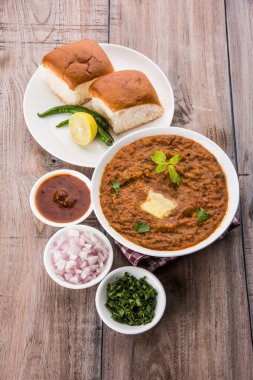Pav Bhaji Hint baharatlı fast food ekmek, soğan ve tereyağı, Hint yemekleri, Mumbai gıda