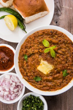Pav Bhaji Hint baharatlı fast food ekmek, soğan ve tereyağı, Hint yemekleri, Mumbai gıda