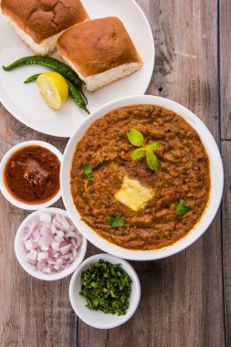 Pav Bhaji Hint baharatlı fast food ekmek, soğan ve tereyağı, Hint yemekleri, Mumbai gıda