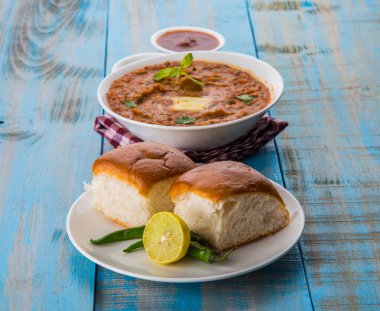Pav Bhaji Hint baharatlı fast food ekmek, soğan ve tereyağı, Hint yemekleri, Mumbai gıda