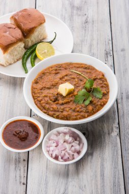 Pav Bhaji Hint baharatlı fast food ekmek, soğan ve tereyağı, Hint yemekleri, Mumbai gıda
