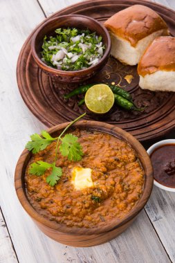 Pav Bhaji Hint baharatlı fast food ekmek, soğan ve tereyağı, Hint yemekleri, Mumbai gıda