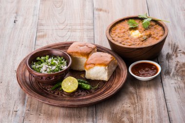 Pav Bhaji Hint baharatlı fast food ekmek, soğan ve tereyağı, Hint yemekleri, Mumbai gıda