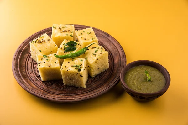 Dhokla / Indian savory snacks made of chick pea flour, selective focus