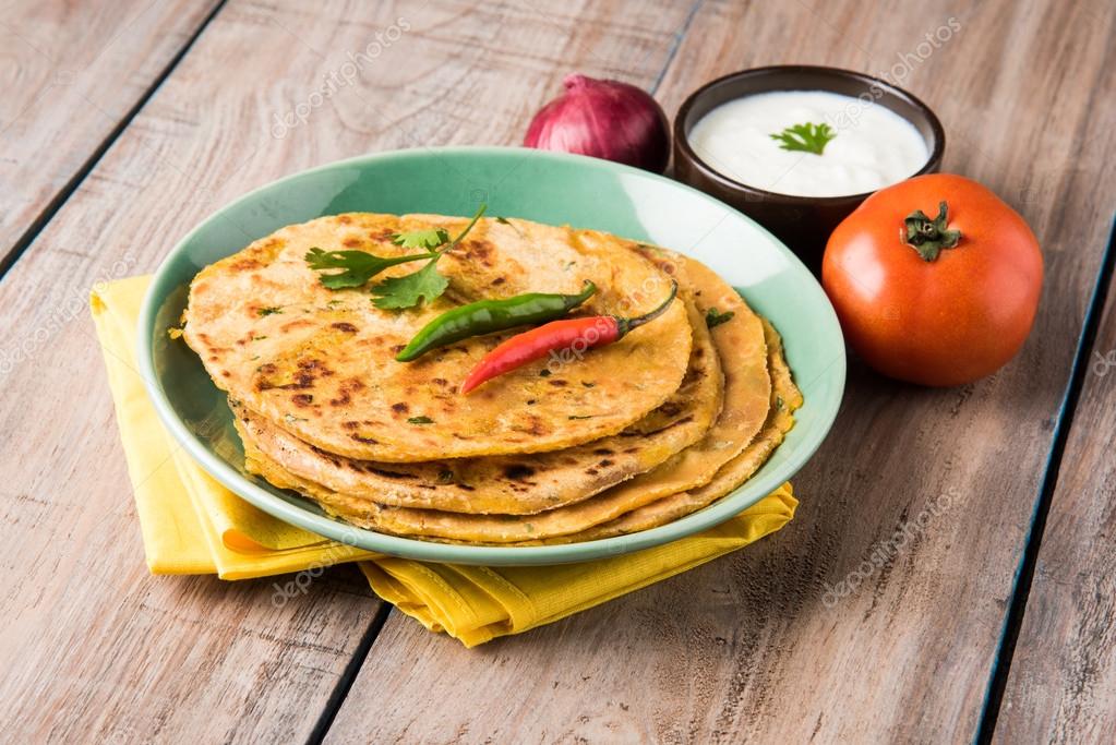 Traditional Indian bread - Aloo paratha or aalu parotha, potato stuffed