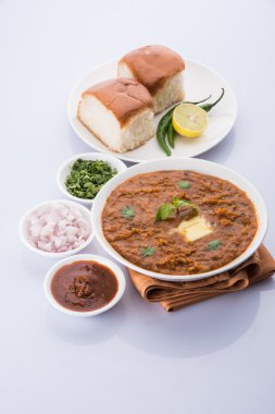 Pav Bhaji veya paav bhaji, ekmek, soğan ve tereyağı, Hint yemekleri, Mumbai gıda Hint baharatlı fast food