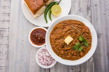 Pav Bhaji veya paav bhaji, ekmek, soğan ve tereyağı, Hint yemekleri, Mumbai gıda Hint baharatlı fast food