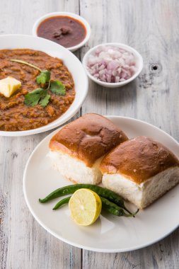 Pav Bhaji veya paav bhaji, ekmek, soğan ve tereyağı, Hint yemekleri, Mumbai gıda Hint baharatlı fast food