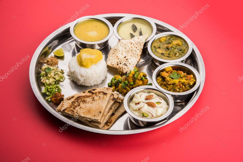 Maharashtrian or marathi food platter or marathi food thali , pune
