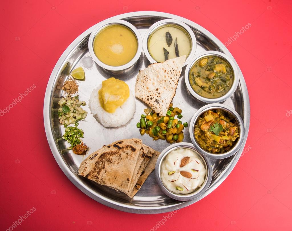 Maharashtrian or marathi food platter or marathi food thali , pune