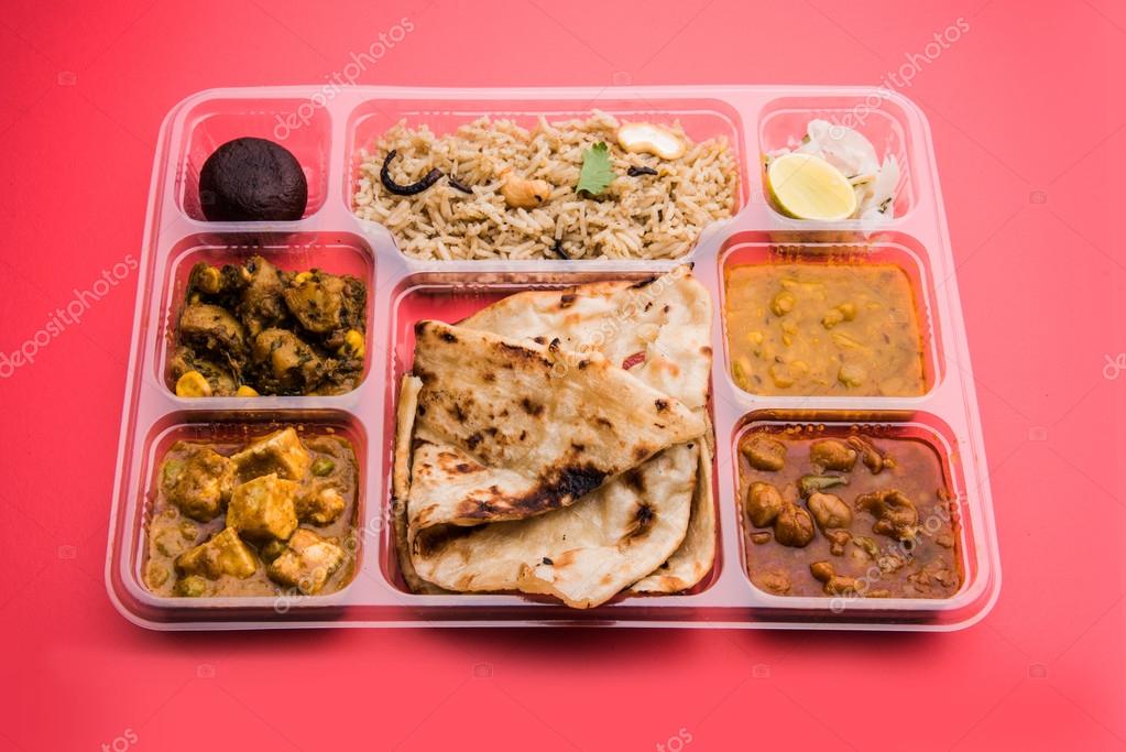Indian vegetarian thali, Indian Thali parcel, take home food, Indian