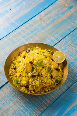 poha or aalu poha or pohe made up of beaten rice or flattened rice, favourite indian snack clipart