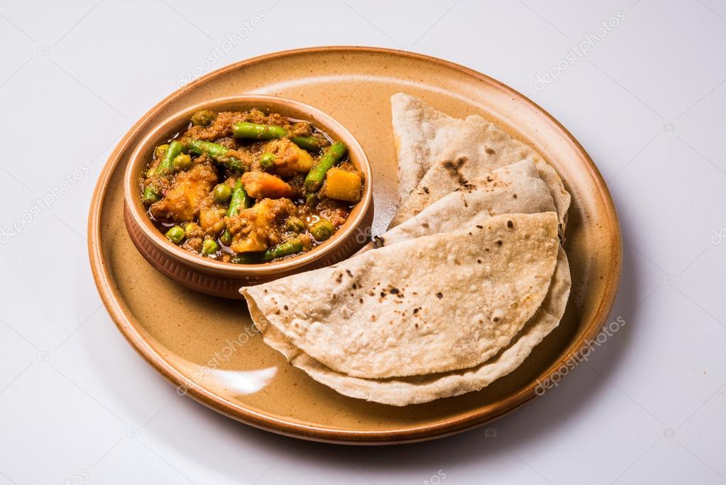 Indian recipe, mixed veg containing potato and beans with traditional