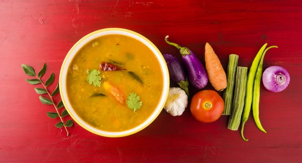 south indian vegetable sambar, with vegetables