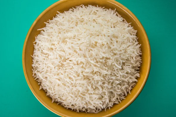 Indian basmati rice, pakistani basmati rice, asian basmati rice, cooked basmati rice, cooked white rice, cooked plain rice in bowl — Stock Photo, Image