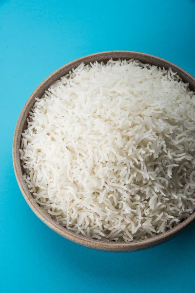 Indian basmati rice, pakistani basmati rice, asian basmati rice, cooked basmati rice, cooked white rice, cooked plain rice in bowl — Stock Photo, Image