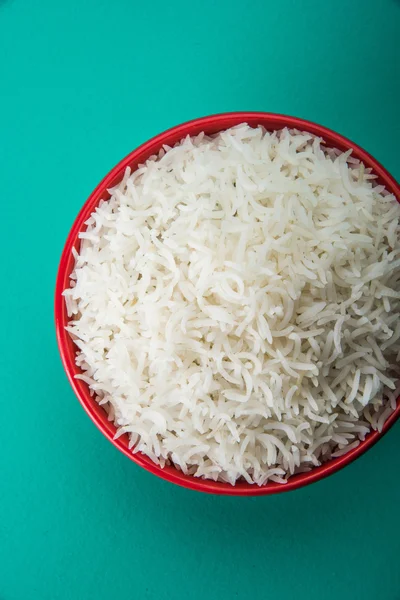 Indian basmati rice, pakistani basmati rice, asian basmati rice, cooked basmati rice, cooked white rice, cooked plain rice in bowl — Stock Photo, Image