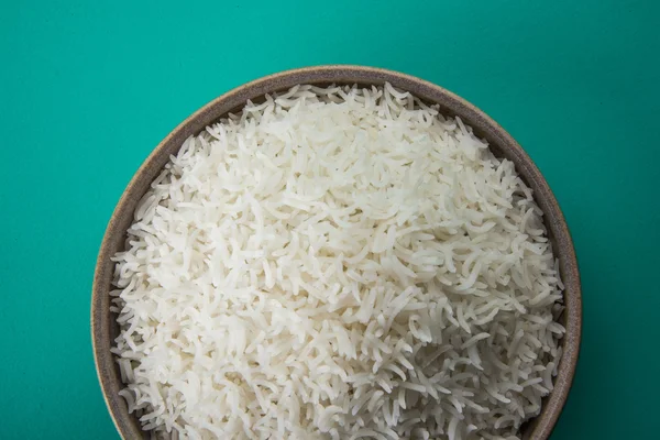 Indian basmati rice, pakistani basmati rice, asian basmati rice, cooked basmati rice, cooked white rice, cooked plain rice in bowl — Stock Photo, Image
