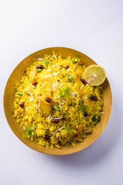 poha veya aalu poha pohe dövülmüş pirinç yapılmış ya da pirinç, favori Hint aperatif basık