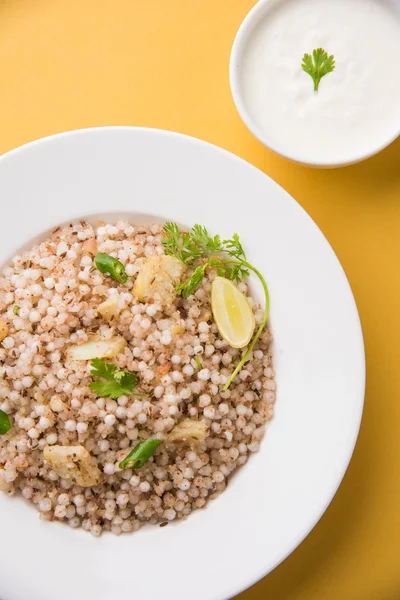 Sabudana Khichadi - Un fel de mâncare autentic din Maharashtra făcut cu semințe de sago, servit cu cheag — Fotografie, imagine de stoc