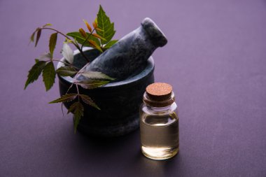 Ayurveda otlar Neem petrol şişe ile harç ile