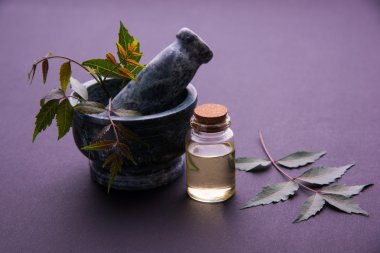 Ayurveda otlar Neem petrol şişe ile harç ile