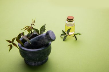 Ayurveda otlar Neem petrol şişe ile harç ile
