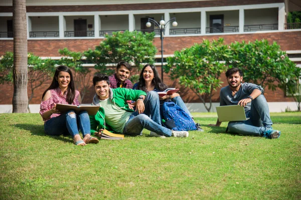 Cheerful Indian Asian Young Group College Students Friends Laughing Together — Stock Photo, Image
