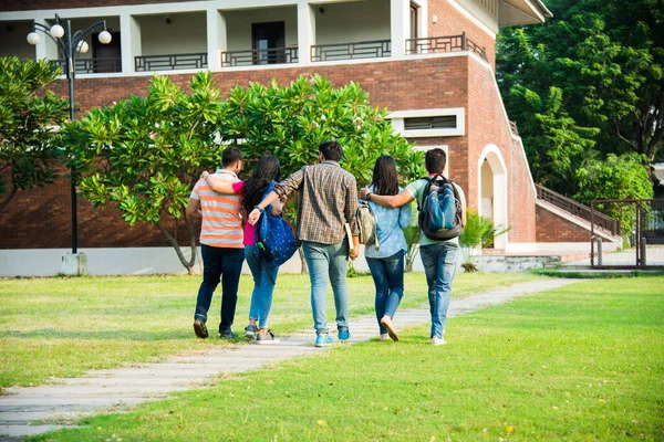 Cheerful Indian Asian Young Group College Students Friends Laughing Together — Stock Photo, Image