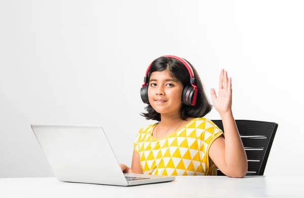 Pretty Stylish Indian Asian Schoolgirl Studying Attending Online Lesson Home — Stock Photo, Image