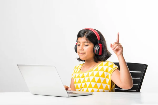 Pretty Stylish Indian Asian Schoolgirl Studying Attending Online Lesson Home — Stock Photo, Image