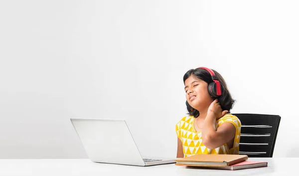 Pretty Stylish Indian Asian Schoolgirl Studying Attending Online Lesson Home — Stock Photo, Image