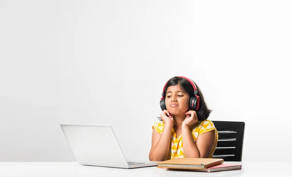 Pretty Stylish Indian Asian Schoolgirl Studying Attending Online Lesson Home — Stock Photo, Image