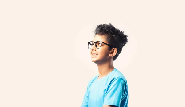 Portrait Cheerful Indian Asian Little Boy Spectacles Celebrating Success Standing — ストック写真