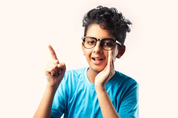 Wow Look Portrait Amazed Cute Little Indian Asian Boy Spectacles — Stock Photo, Image