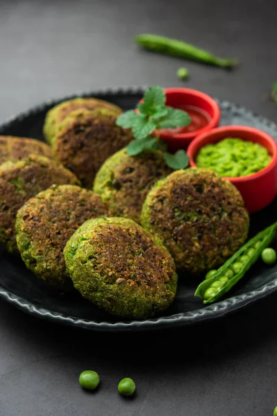 Hara Bhara Kabab Kebab Indian Vegetarian Snack Recipe Served Green — Stock Photo, Image